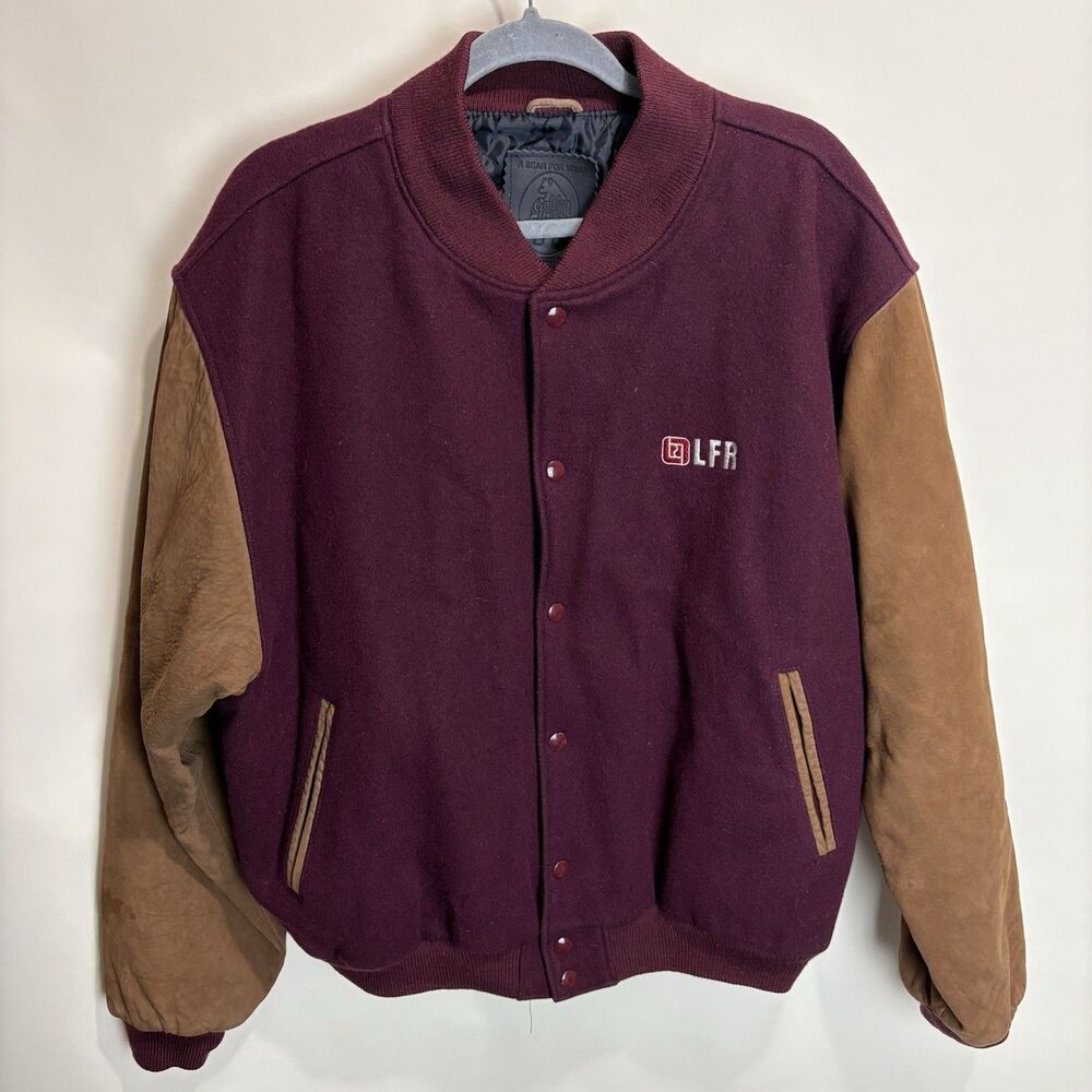 Vintage Golden Bear Wool Leather Varsity Jacket Men’s XXL Burgundy Brown